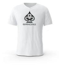 Load image into Gallery viewer, White Icon &amp; Logo V-Neck T-Shirts - GRNDRZ
